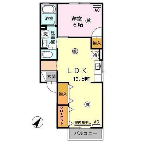 セジュール大町西(1LDK/1階)の間取り写真
