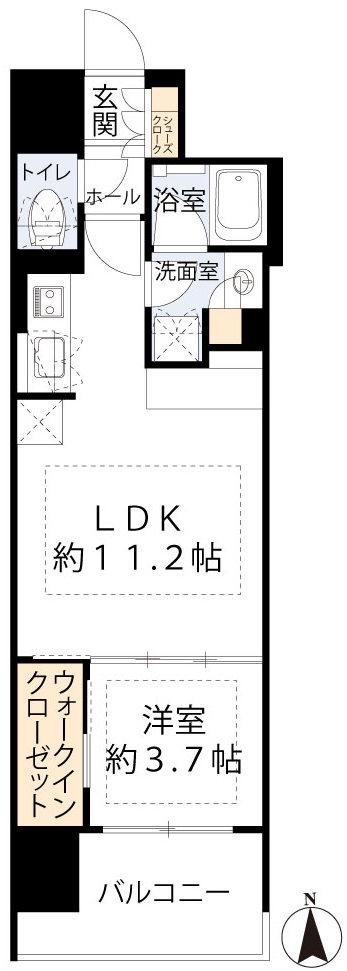 アーバネックス本町II(1LDK/11階)の間取り写真