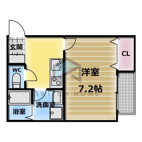 ヴィラソラーレ長瀬(1K/1階)の間取り写真