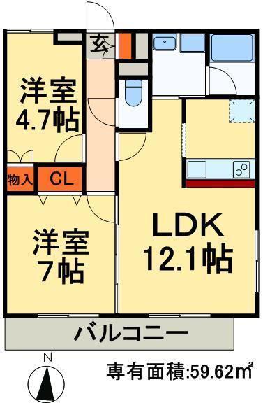 メゾンドペペメメ(2LDK/1階)の間取り写真
