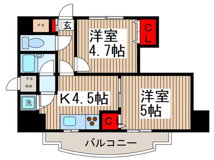 ライオンズマンション秋津(2K/6階)の間取り写真