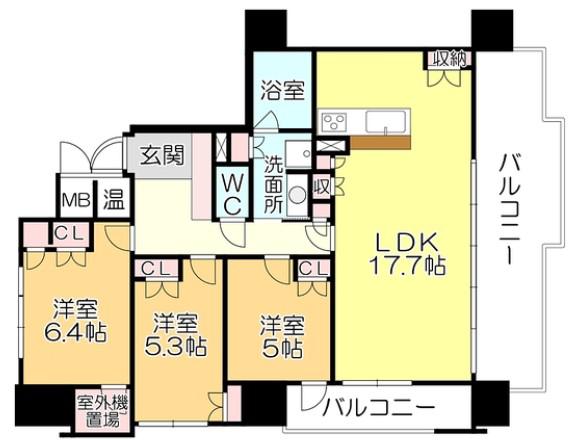 グランドオーク久留米大手町(3LDK/5階)の間取り写真