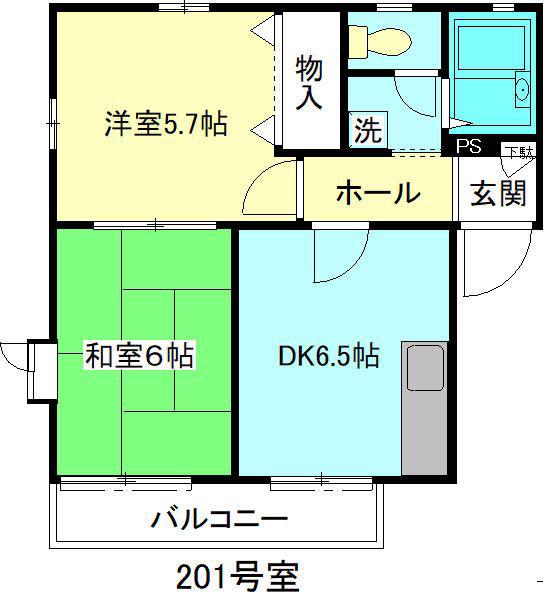 フィオーレ岡名(2DK/2階)の間取り写真