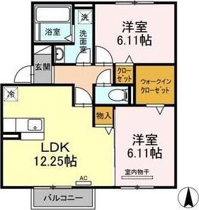 ムーンライトB棟(2LDK/2階)の間取り写真