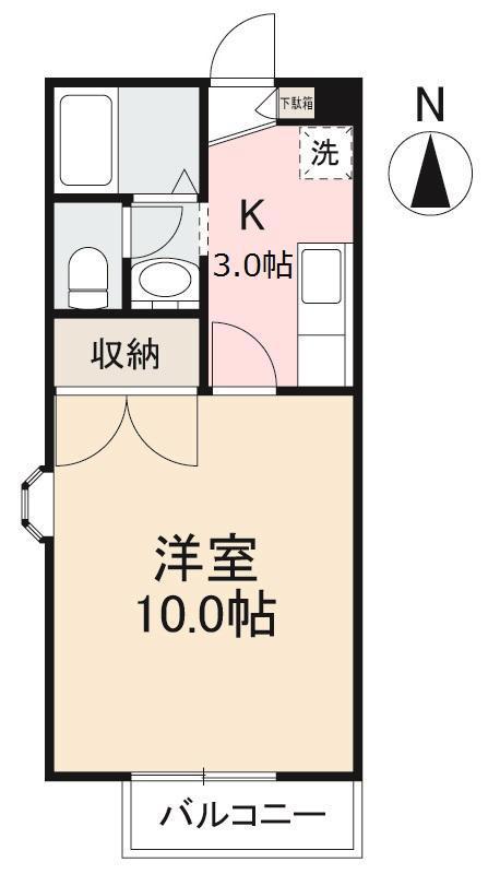 ボヌール30 A・B・C棟(1K/2階)の間取り写真