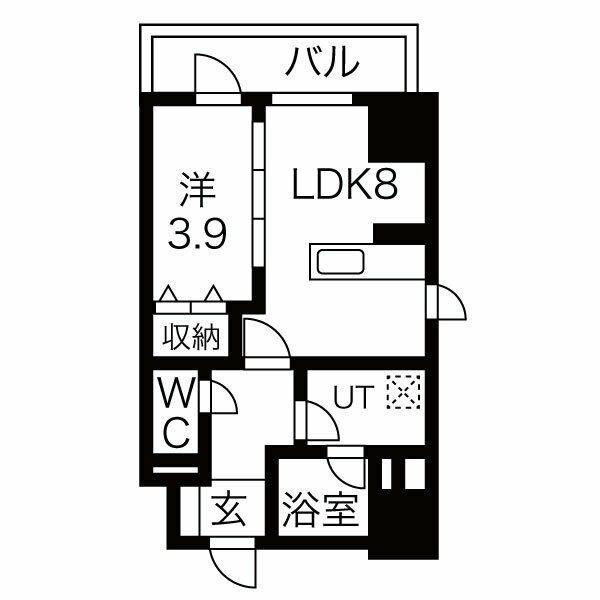 クリスタルガーデン栄町(1LDK/13階)の間取り写真