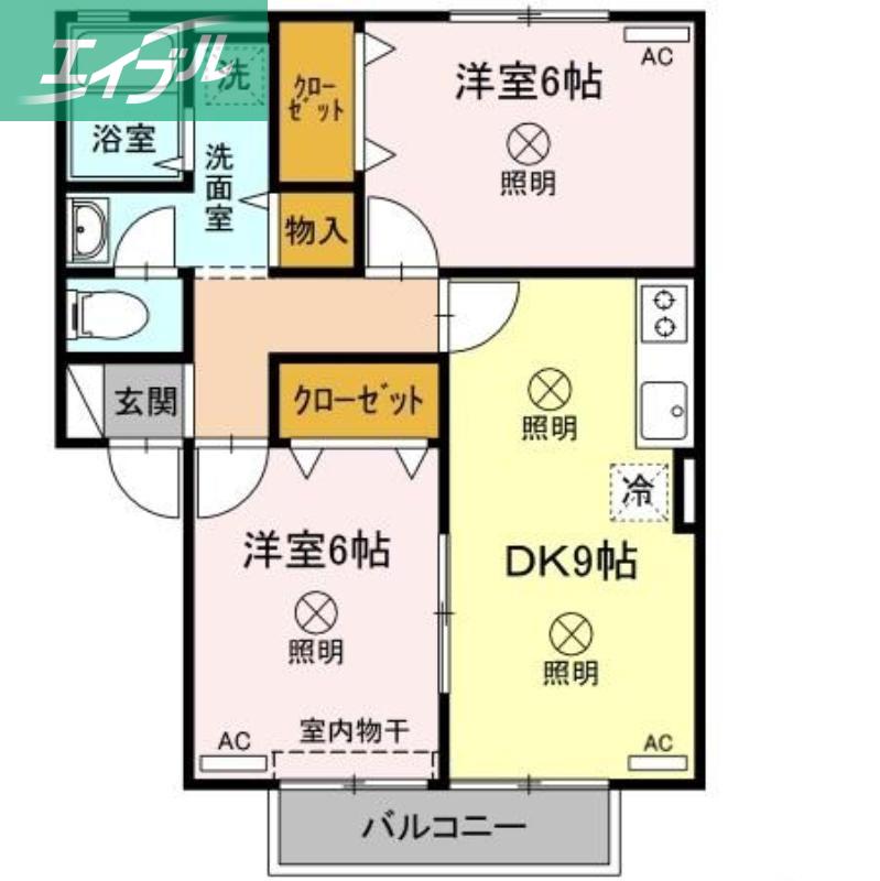 ベルデュール A棟(2DK/2階)の間取り写真