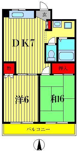 サンジュエール平野二番館(2DK/1階)の間取り写真