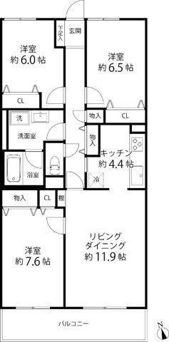 TRガーデン蕨(3LDK/5階)の間取り写真