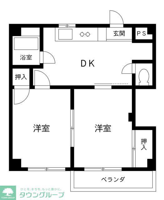 第5アベハウス(2DK/1階)の間取り写真