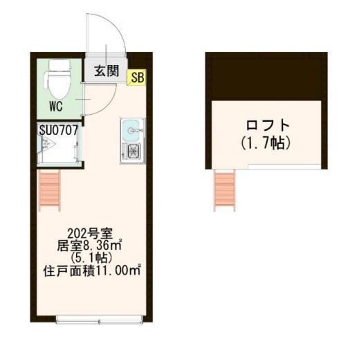 ラメールII(ワンルーム/2階)の間取り写真