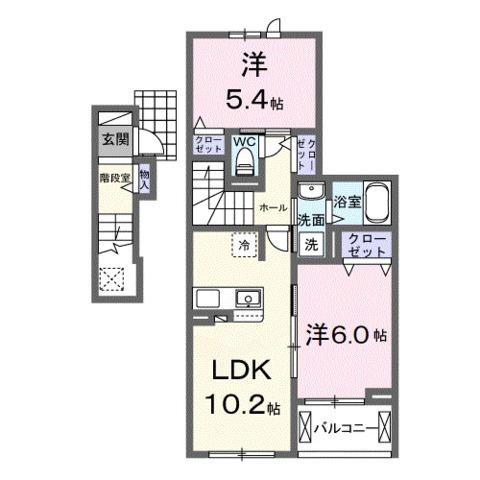 クレシェント(2LDK/2階)の間取り写真