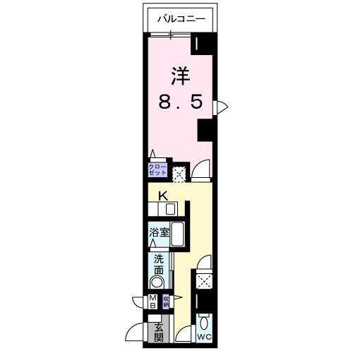 フレスクーラ神楽坂(1K/6階)の間取り写真