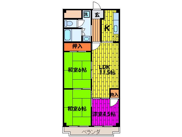 第2大原マンション(3LDK/5階)の間取り写真