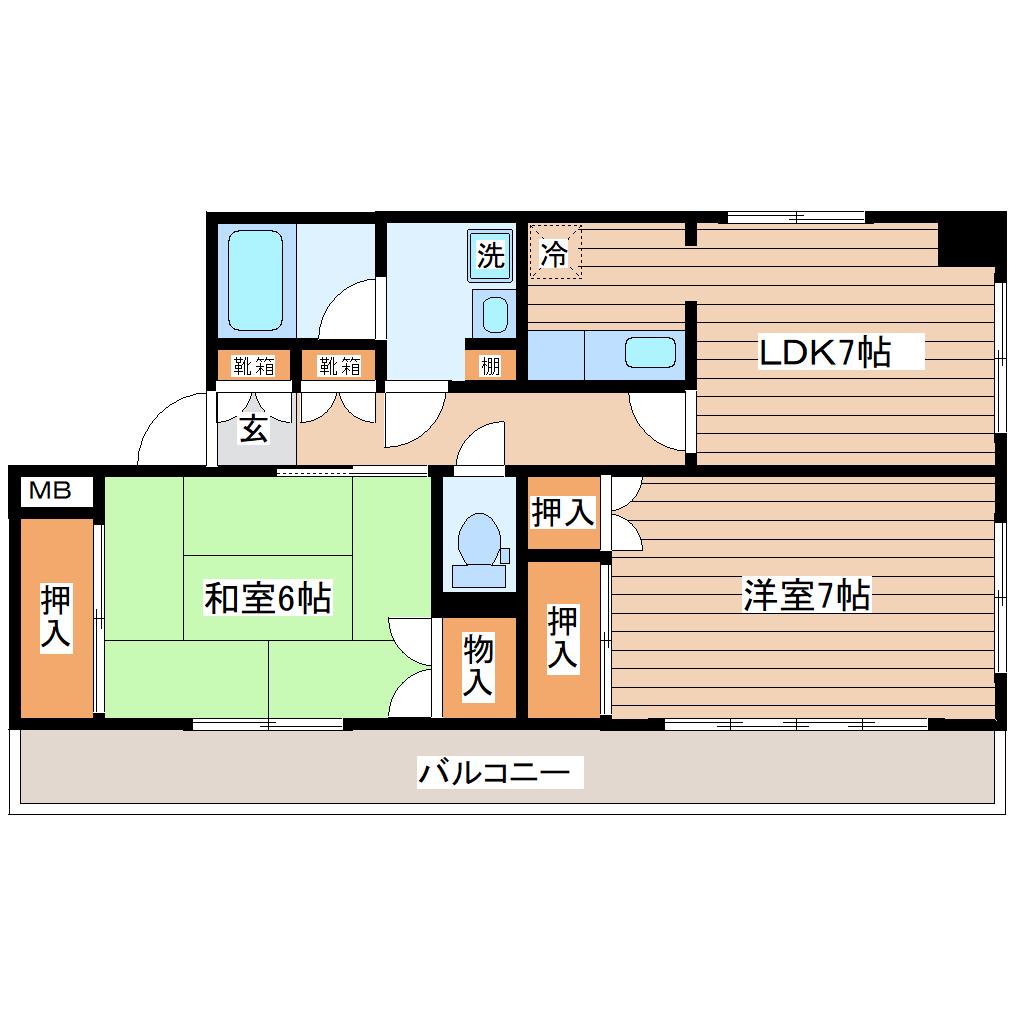 長町南424ビル(2LDK/1階)の間取り写真