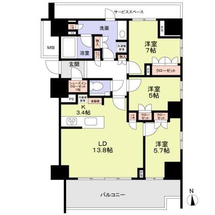 HARUMI FLAG SUN VILLAGE E棟(3LDK/12階)の間取り写真