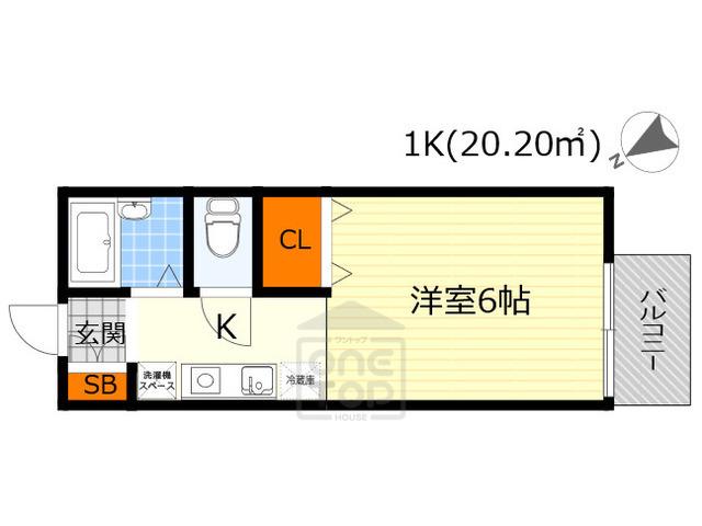 アルフレックス箕面(1K/2階)の間取り写真