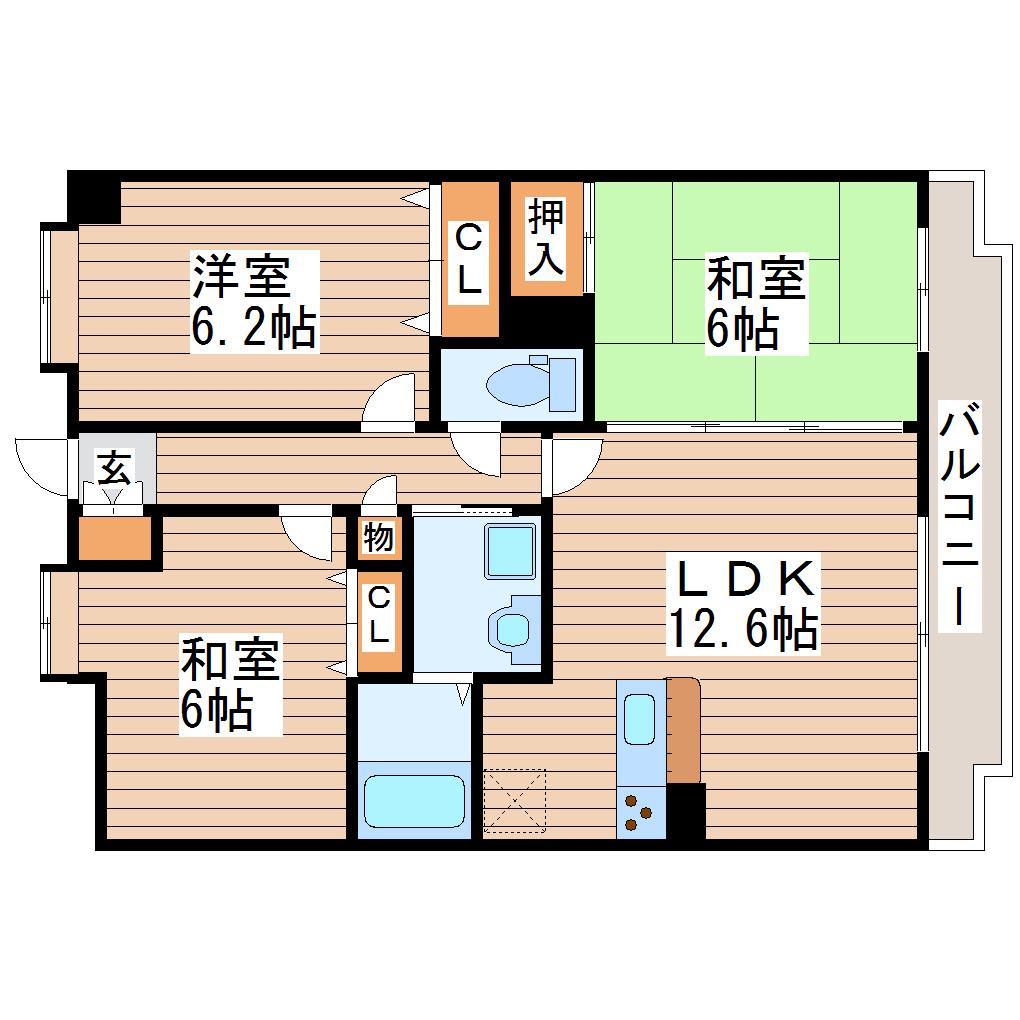 エレット長町(3LDK/11階)の間取り写真
