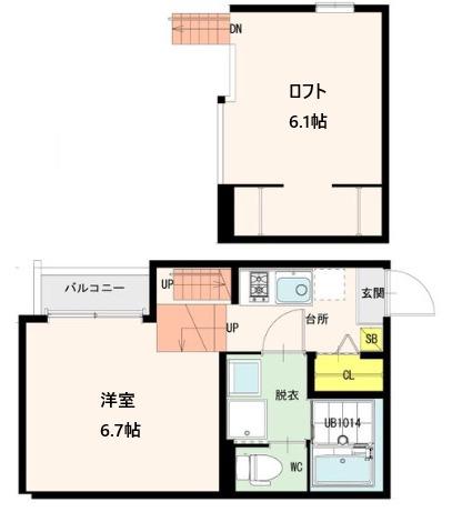 WOOD HOUSE穀町(1K/1階)の間取り写真