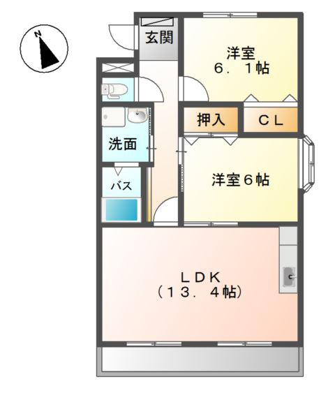 スカイふじ(2LDK/2階)の間取り写真