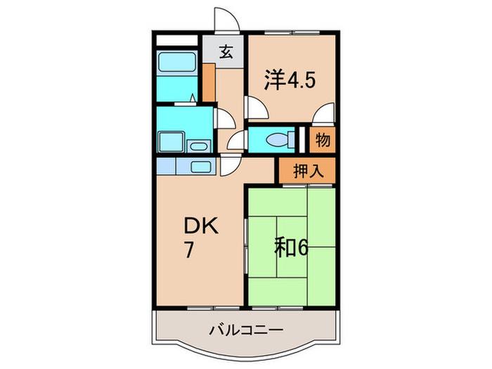 エスポワール野間III(2DK/2階)の間取り写真