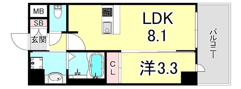 プレサンスブルーム新神戸(1LDK/7階)の間取り写真