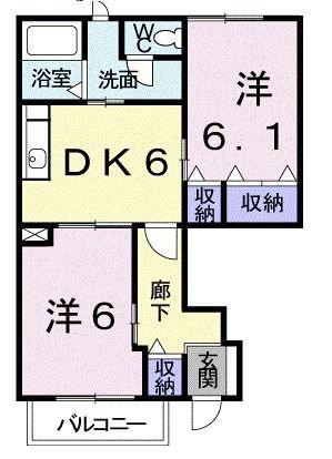 フォルモーント郷古III(2DK/1階)の間取り写真