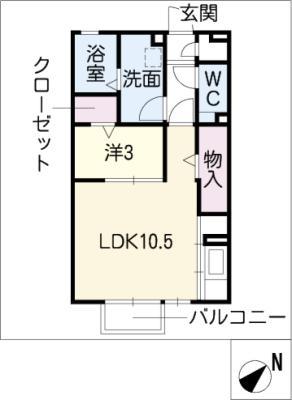 レセンテ鶴が沢(1LDK/2階)の間取り写真