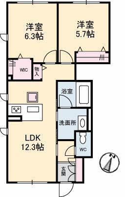 シャーメゾンリズ(2LDK/1階)の間取り写真