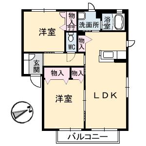 サンビーム串山 E棟(2LDK/2階)の間取り写真