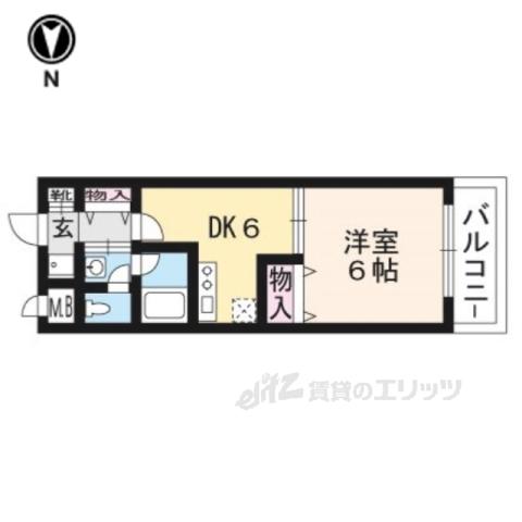 ライオンズマンション二条城東(1DK/2階)の間取り写真