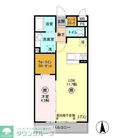 メルヴェーユ三郷中央D(1LDK/2階)の間取り写真