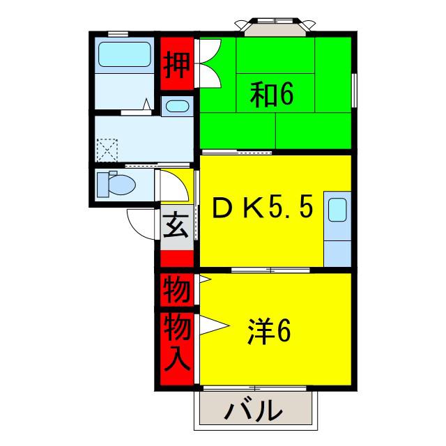 ガーデンハウス辰巳台(2DK/2階)の間取り写真