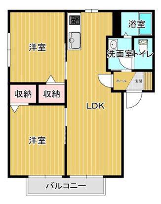 フォーレス向日葵C棟(2LDK/2階)の間取り写真