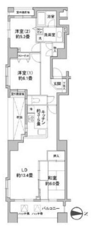 カスタリア本所吾妻橋(3LDK/4階)の間取り写真
