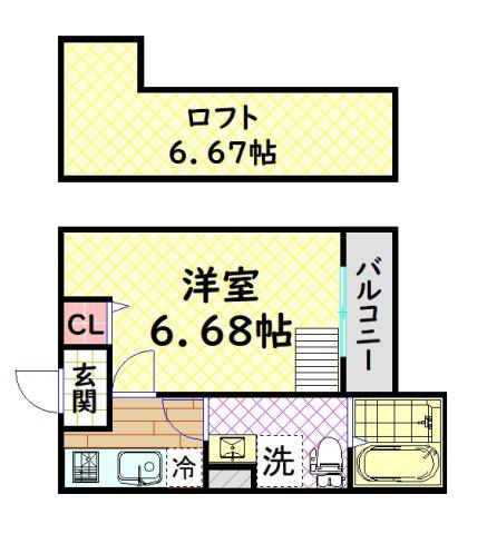 グランマーレ堺東(1K/2階)の間取り写真