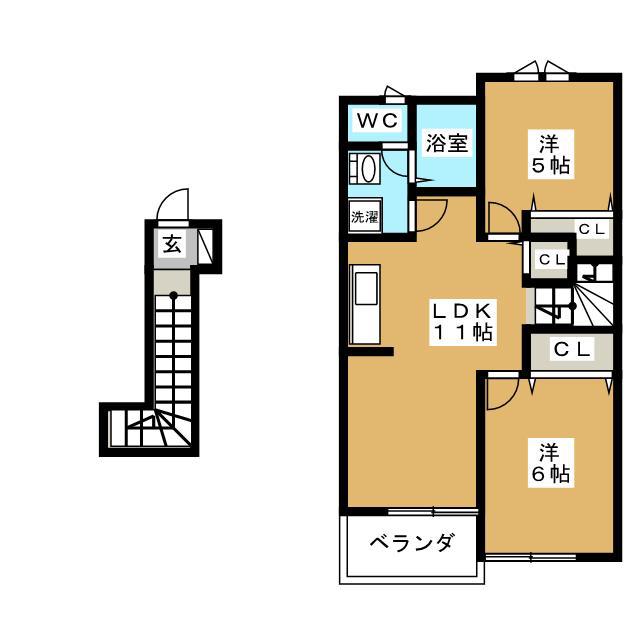 メゾン・サニー リヴ(2LDK/2階)の間取り写真