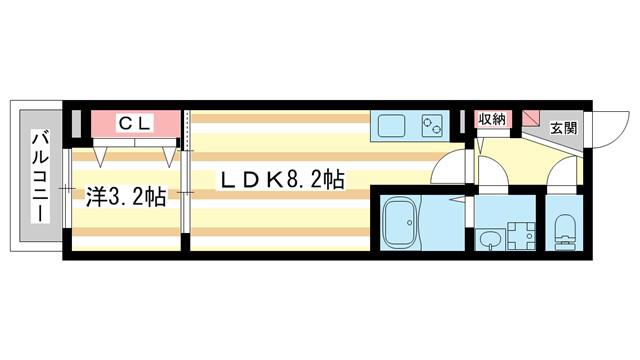 ジーメゾン郡山ネクサス(1LDK/1階)の間取り写真
