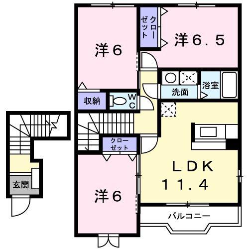プチシャトーD(3LDK/2階)の間取り写真
