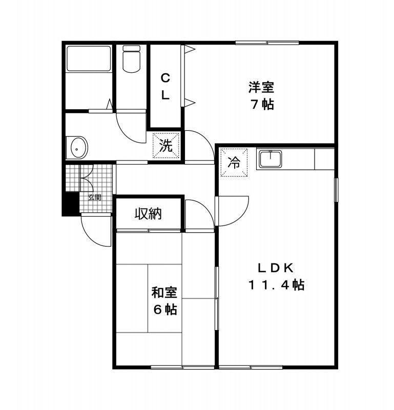 コンフォールB(2LDK/1階)の間取り写真