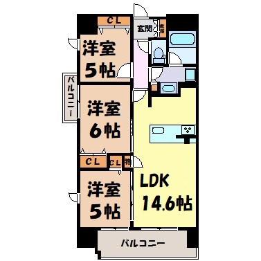 プレサンスロジェ葵(3LDK/3階)の間取り写真