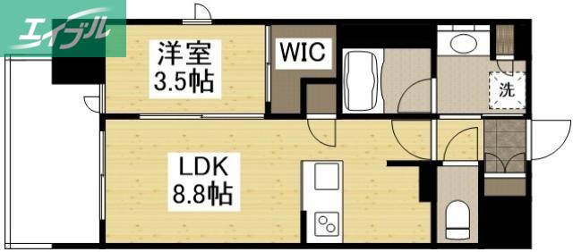 ルミナス磨屋町(1LDK/13階)の間取り写真