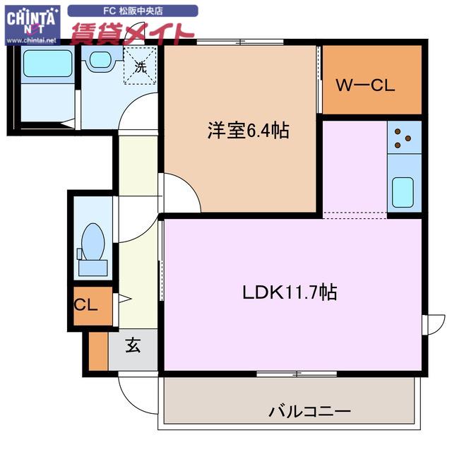 ファミーユスズキF棟(1LDK/1階)の間取り写真