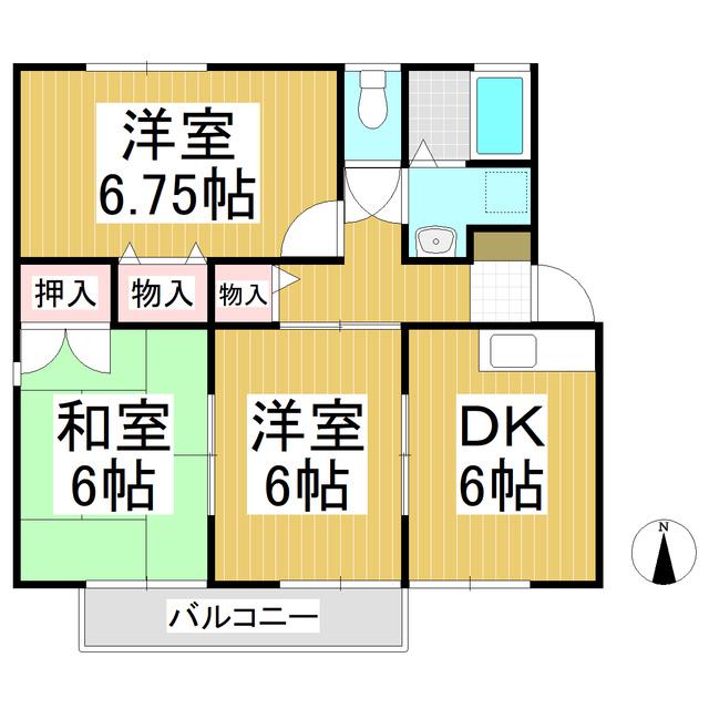 ハイカムール大北B(3DK/2階)の間取り写真