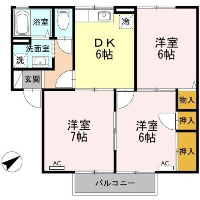 マロンハイツB(3DK/2階)の間取り写真