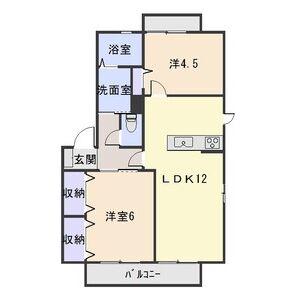 カサベルデC(2LDK/1階)の間取り写真