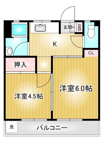 後藤石坂コーポ(2K/3階)の間取り写真
