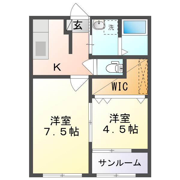ユニヴェール A棟(2K/1階)の間取り写真