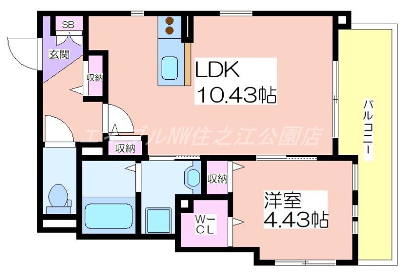 住之江区浜口西1目共同(1LDK/3階)の間取り写真