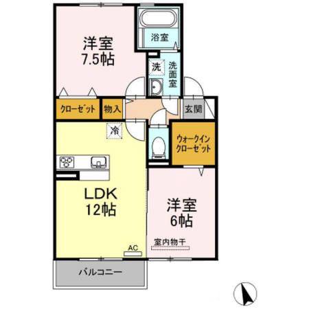 グランモアIIB(2LDK/2階)の間取り写真